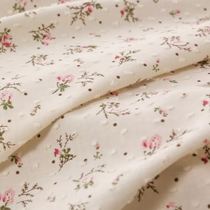 Baumwollstoff Punkte | Blumenstoff | Blumen Print Stoff | erhabener Punkt-Stoff | Nähstoff Meterware | Vintage Baumwollstoff