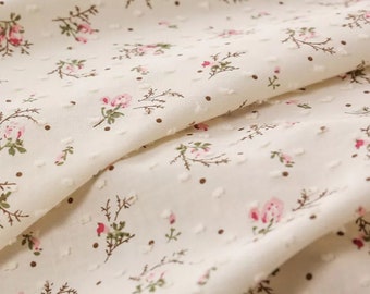 Swiss Dot Cotton Fabric | Floral Fabric | Flower Print Fabric | Raised Dot Fabric | Sewing Fabric By The Yard | Vintage Cotton Fabric