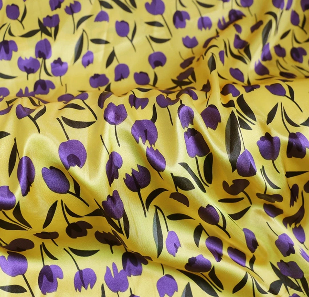 Floral Printed Satin Fabric Soft Charmeuse Fabric Glossy Etsy