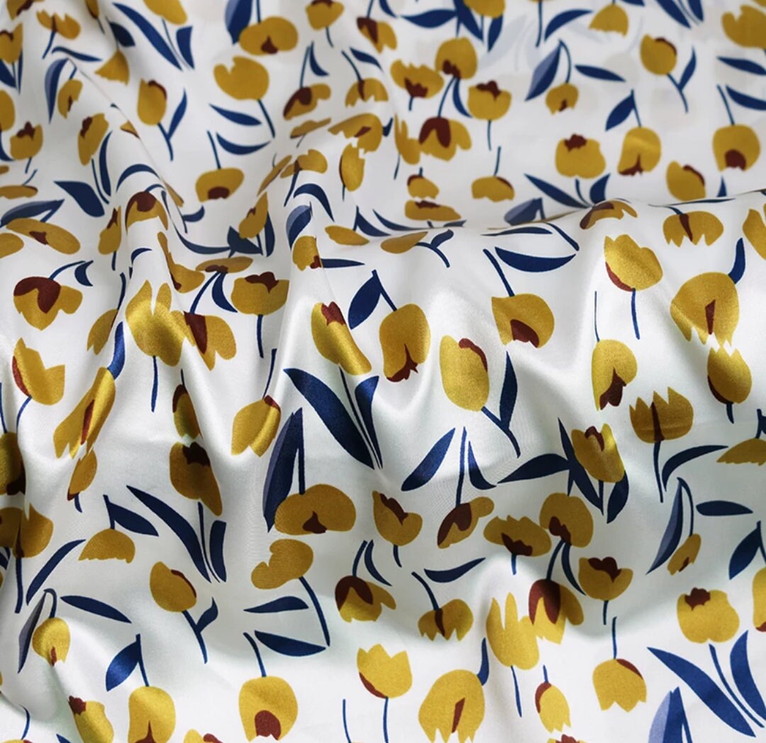 Floral Printed Satin Fabric Soft Charmeuse Fabric Glossy Etsy