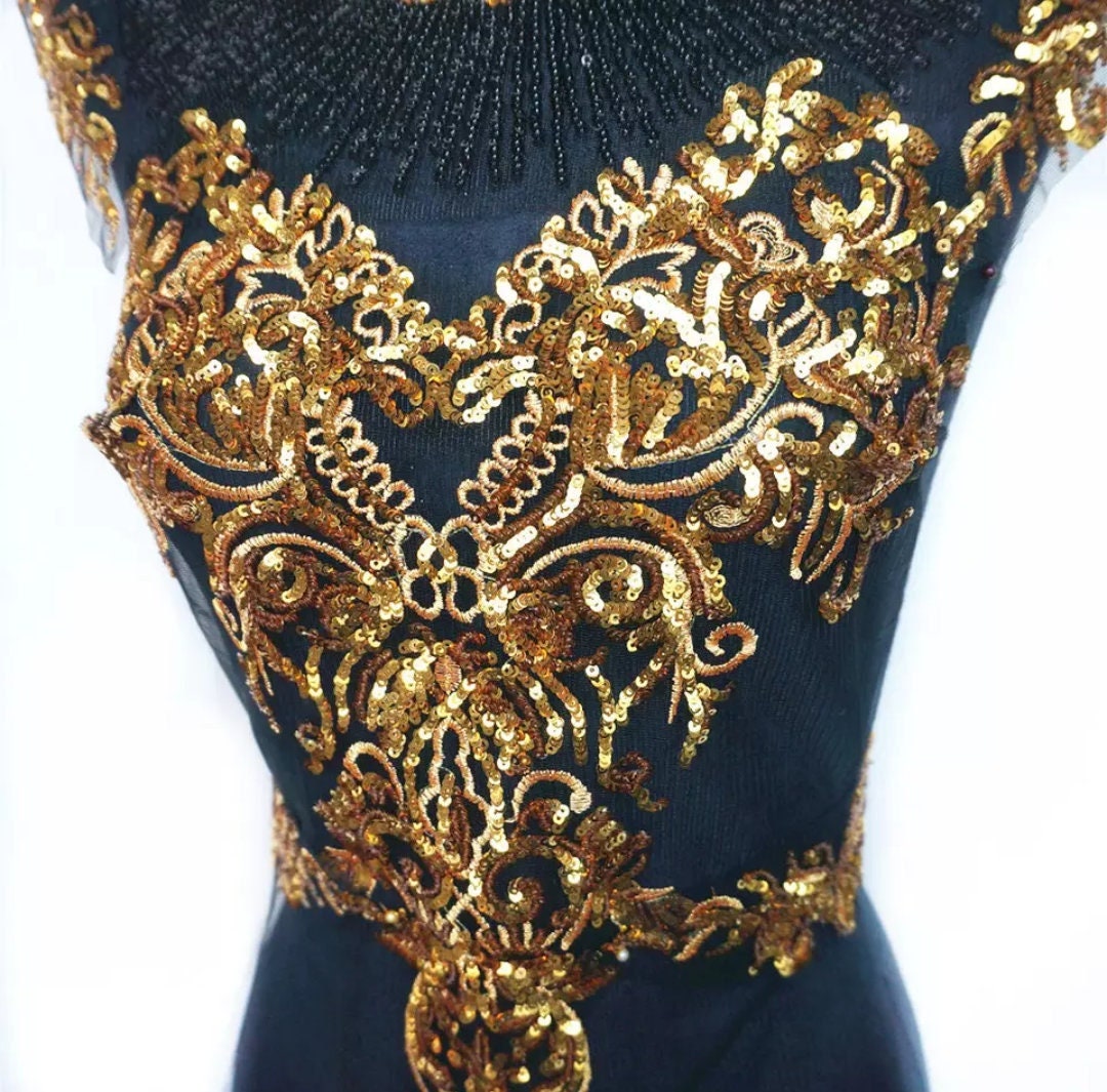 Gold Embroidered Applique Gold Sequin Applique Sewon Etsy