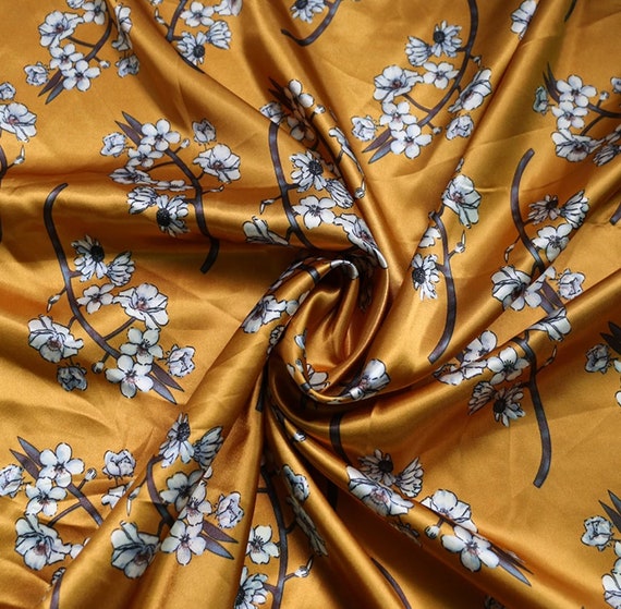Soft Silky Satin Charmeuse Fabric Material By Meter With Floral Print For Lining, Scarf | Charmeuse Satin Hair Ties, Scrunchie, Face Mask