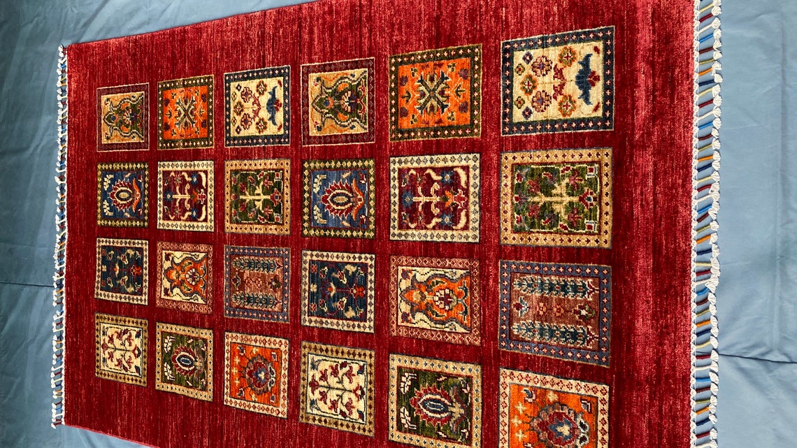 172x116cm Roter Ayna Teppich handgeknüpftAfghanischer | Etsy