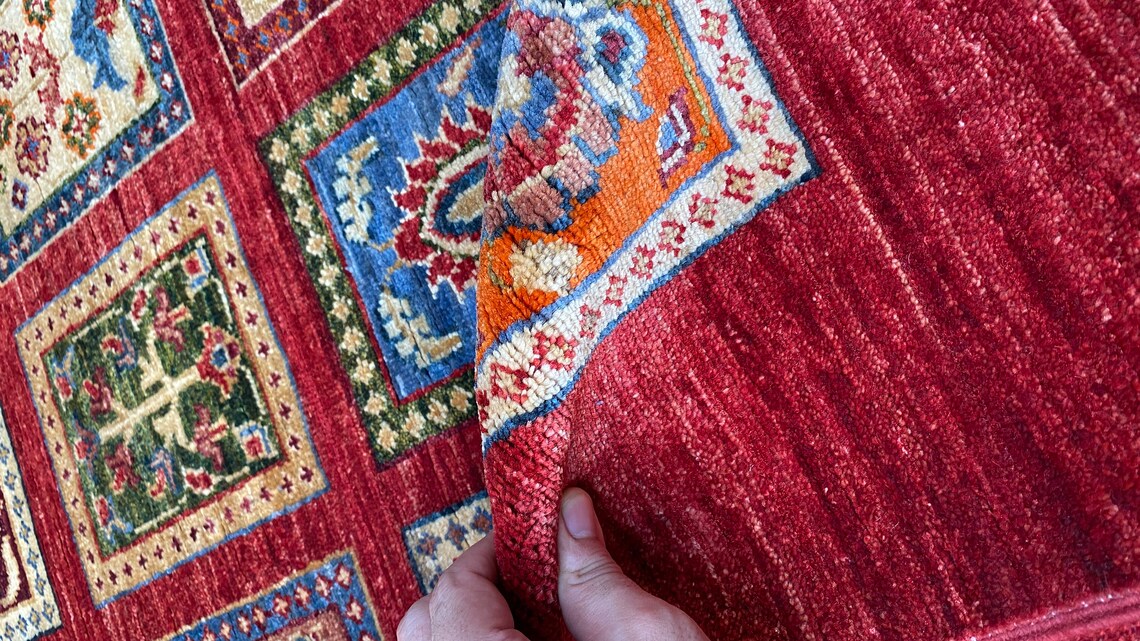 172x116cm Roter Ayna Teppich handgeknüpftAfghanischer | Etsy