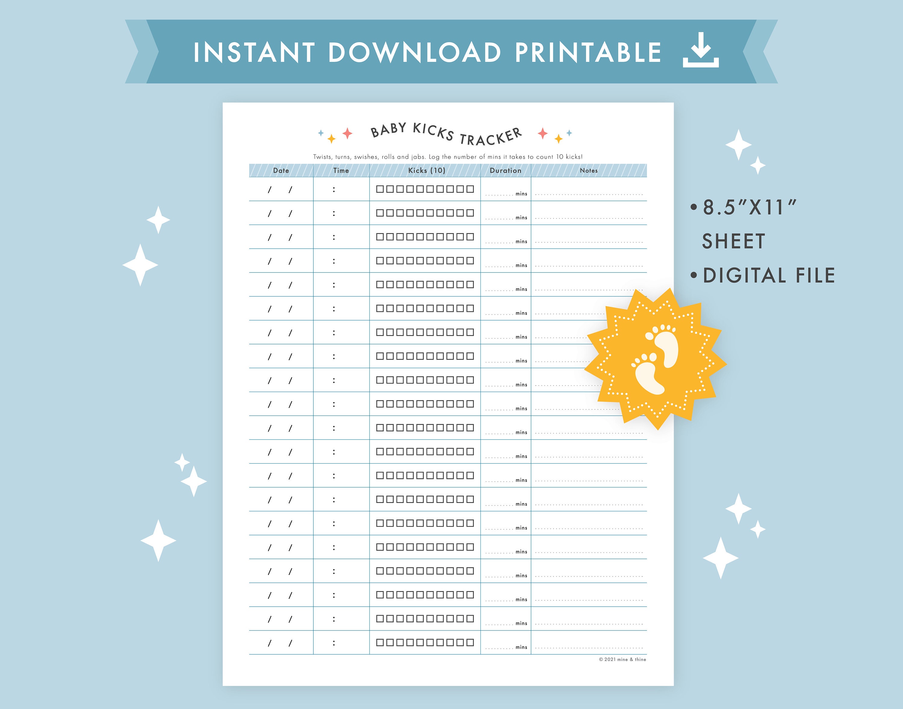 Fetal Movement Tracker Printable Kick Count Chart Pampers, 42% OFF
