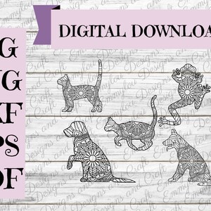 Animal Mandala SVG Bundle/ SVG/ pdf/ png/ eps/ dxf / Labrador/ Shephard/ Cat/ Frog - Glowforge, Cricut, Silhouette/ Digital Cut Files