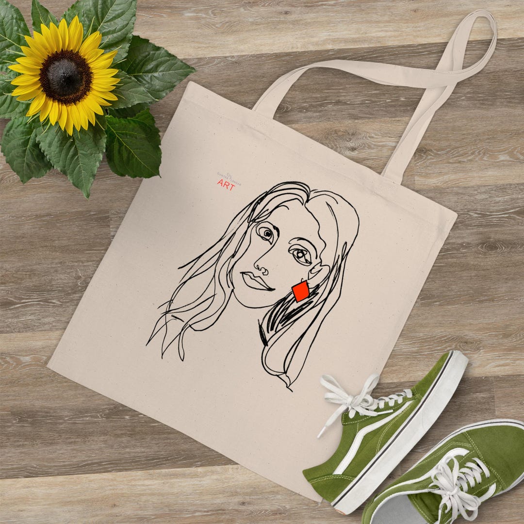Tote Bag Line Art Face Abstract Motif: Dagmar, Printed on One Side, H Cm Finland