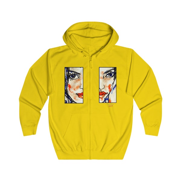 Felpa con cappuccio unisex con zip intera - Pop Art - unica - let's groove - "Kira" (scollatura) e "Kira"