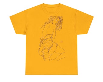 Camiseta unisex de algodón pesado - Line Art - figurativo - modelo - único - motivo frontal "Giselle" violeta-marrón