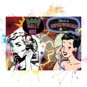 Druckbare VIP Comic Pop Art Super Frau Inspirationskarte 5 x 7 Zoll Faltkarte - Sofortiger Download JPG PDF 300 dpi