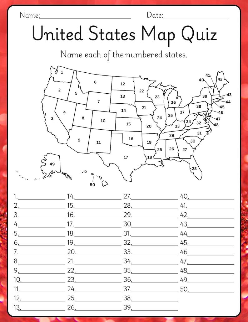 United States Map Quiz Printable | USA States Worksheet | 50 States ...