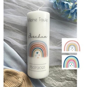 Baptism candle with rainbow in pastel or strong colors - customizable - with baptism saying - boy - girl - mourning candle - star child