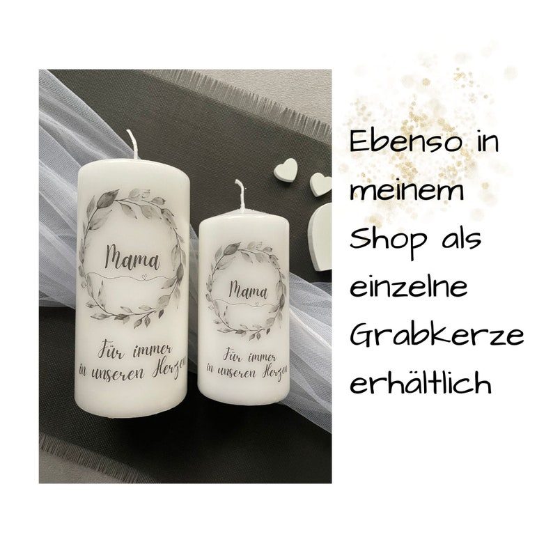 Grabkerze, Trauerkerze personalisierbar mit Blätterkranz Trauer Beileid Trauergeschenk Beileidsbekundung Outdoor mit Spruch Set Bild 6