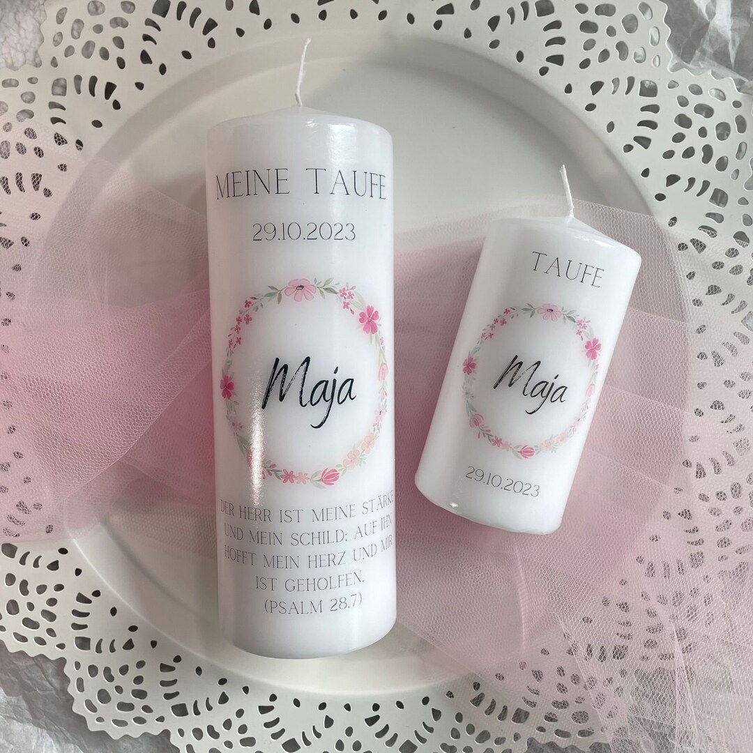 Baptism Candle for Girls With a Delicate Floral Wreath in Etsy