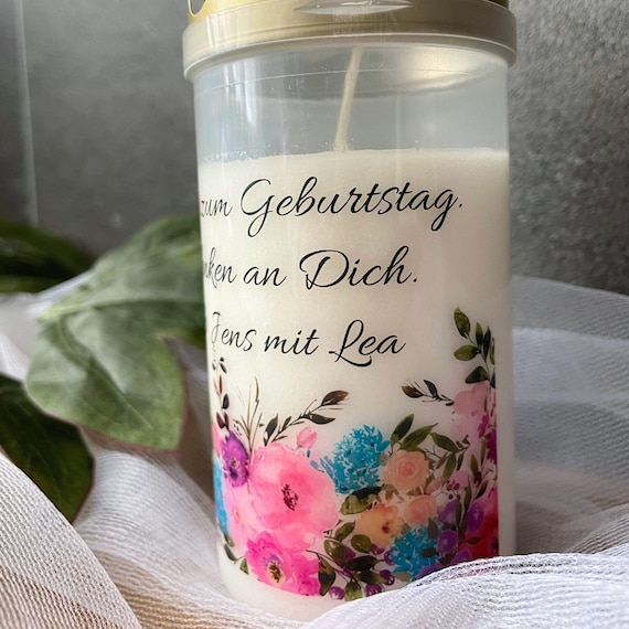 Grabkerze zum Geburtstag, Muttertag, Trauerkerze personalisierbar, Grablicht, Blumen, Geschenk zum Himmelsgeburtstag, Geschenk Trauernde