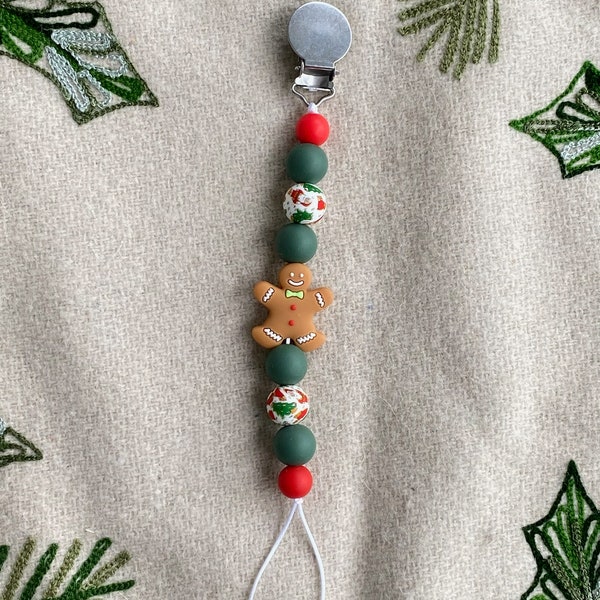 Christmas Gingerbread Silicone Pacifier Clip|Christmas Dummy Clip|Christmas Pacifier holder| Christmas Dummy holder|Silicone Dummy Clip