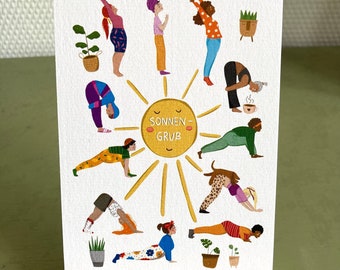 Yoga postcard/ mini poster “Sun Salutation”/Sun Salutation card/ decoration/ Yoga