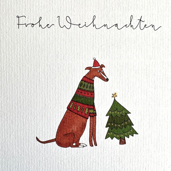 Weihnachtskarte Windhund, lustige Weihnachtskarte