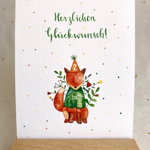 2. Geburtstag Karte, Karte zum 2. Geburtstag, Fuchskarte