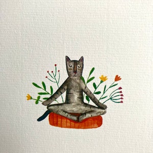 Postkarte „Meditierende Katze“/ Karte Katze/ Meditation/ Dekoration/ Blumen
