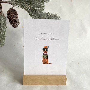 Weihnachtskarte Erdmännchen Aquarell/ Lustige Weihnachtskarte