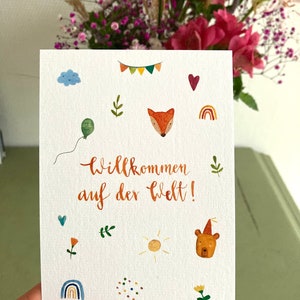 Karte zur Geburt, Willkommen auf der Welt, Postkarte Geburt, Geburtsgeschenk,
