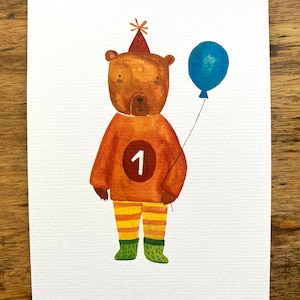 Karte zum 1. Geburtstag/ 1. Geburtstag/ Postkarte mit Bär