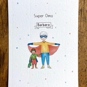 Super Oma/ Personalisiserung / Postkarte / Geschenk Oma / Karte für die Oma / Danke Oma