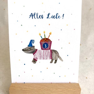 Karte zum 3. Geburtstag, 3 Jahre Postkarte, Karte zum 3. Geburtstag, Dachskarte