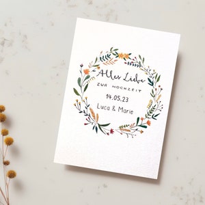 Karte zur Hochzeit/ Blumenkranz Aquarell/ mit Personalisierungsoption