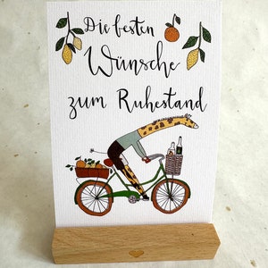 Originelle Postkarte zum Ruhestand/ Giraffe fährt Fahrrad