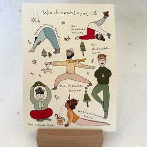 Weihnachtskarte Yoga, Weihnachtsyoga, Weihnachtskarte Aquarell,