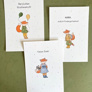 Grußkarten Set Füchse, Dankeschön Karte, Geburtstagskarte, Endlich Kindergartenkind, Postkartenset,