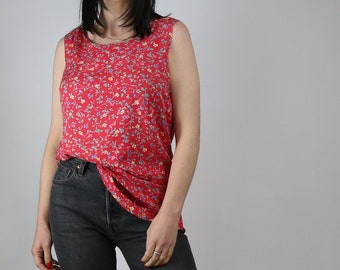 CLEARANCE SALE Women's Vintage "Nice Day" Singlet | Red Floral | Cotton | 1990s