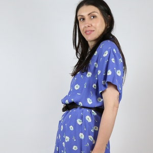 CLEARANCE SALE Vintage Oversized Shirt Dress | Blue Floral | Rayon