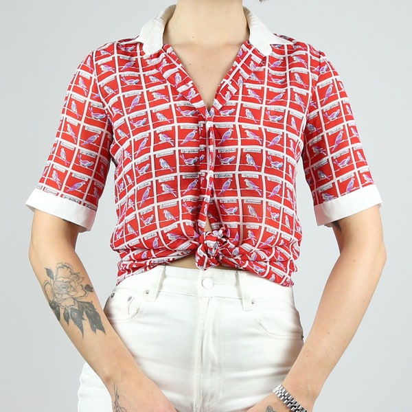 Women's Vintage Bird Print Blouse | Sheer | Tokyo-Blouse | PARIS EDIT