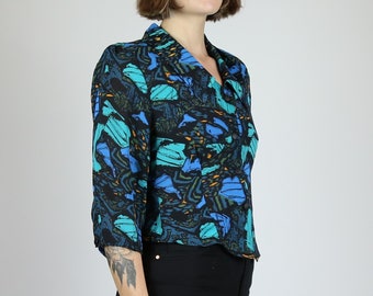 Women's Vintage Cropped Blouse | 80s Print | C&A | PARIS EDIT