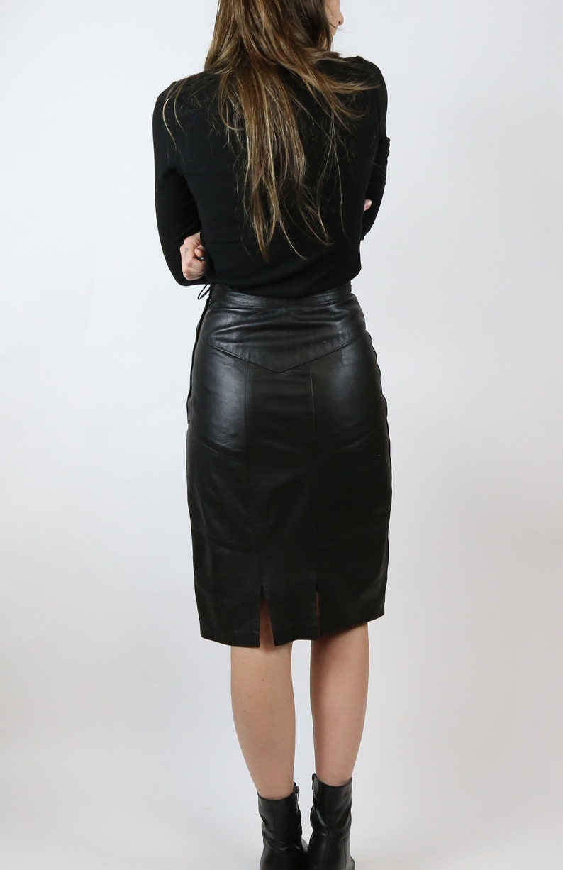 Vintage Leather Midi Skirt High Waisted Fitted Skirt Made in New Zealand image 2