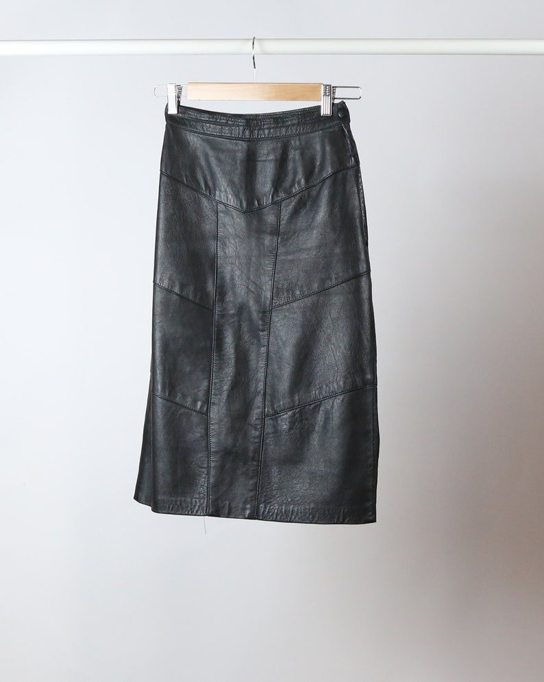 Vintage Leather Midi Skirt High Waisted Fitted Skirt Made in New Zealand image 4
