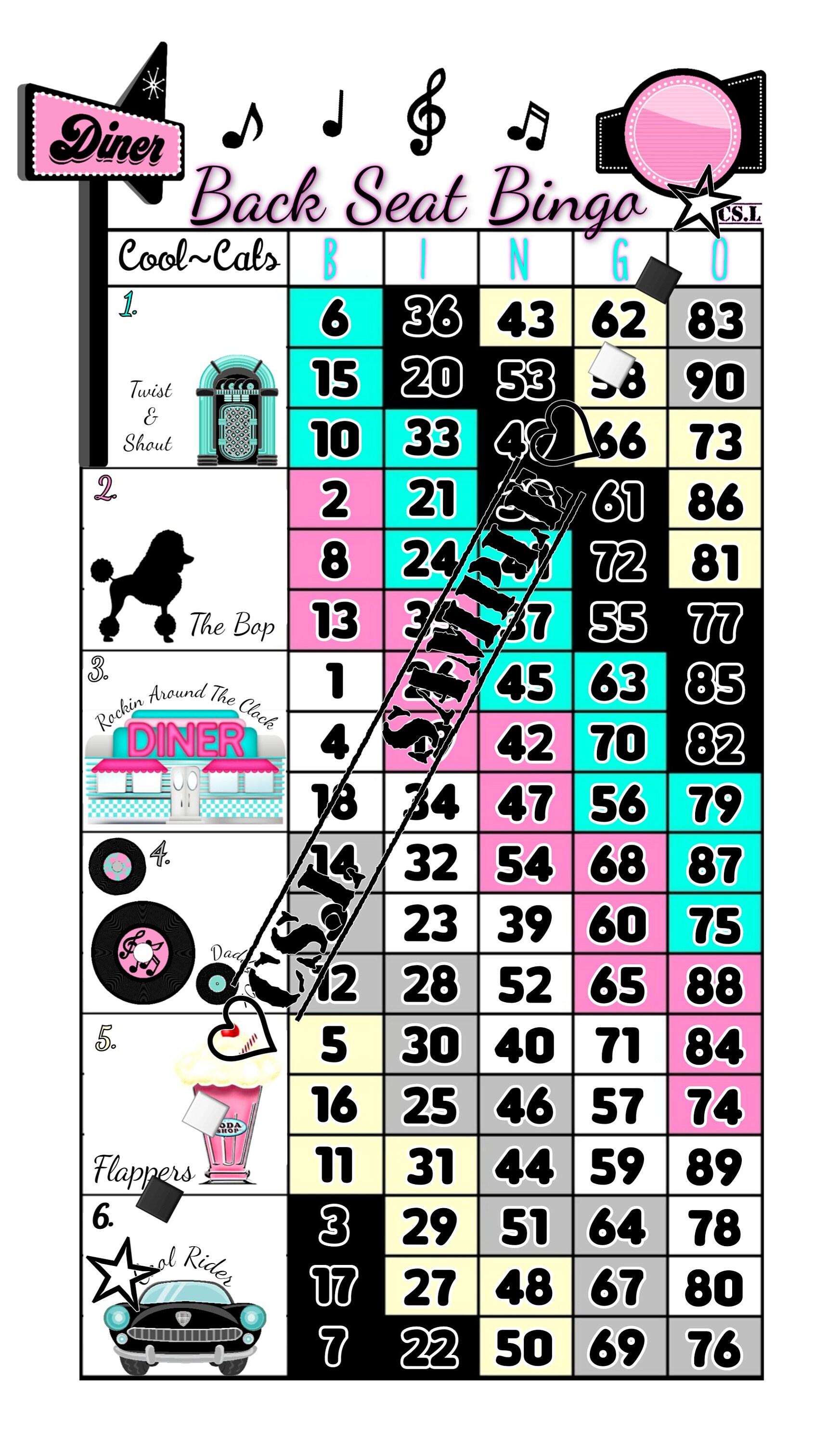 Back Seat Bingo 6 Player Jackpot Boards 1 mixed 1 straight Etsy