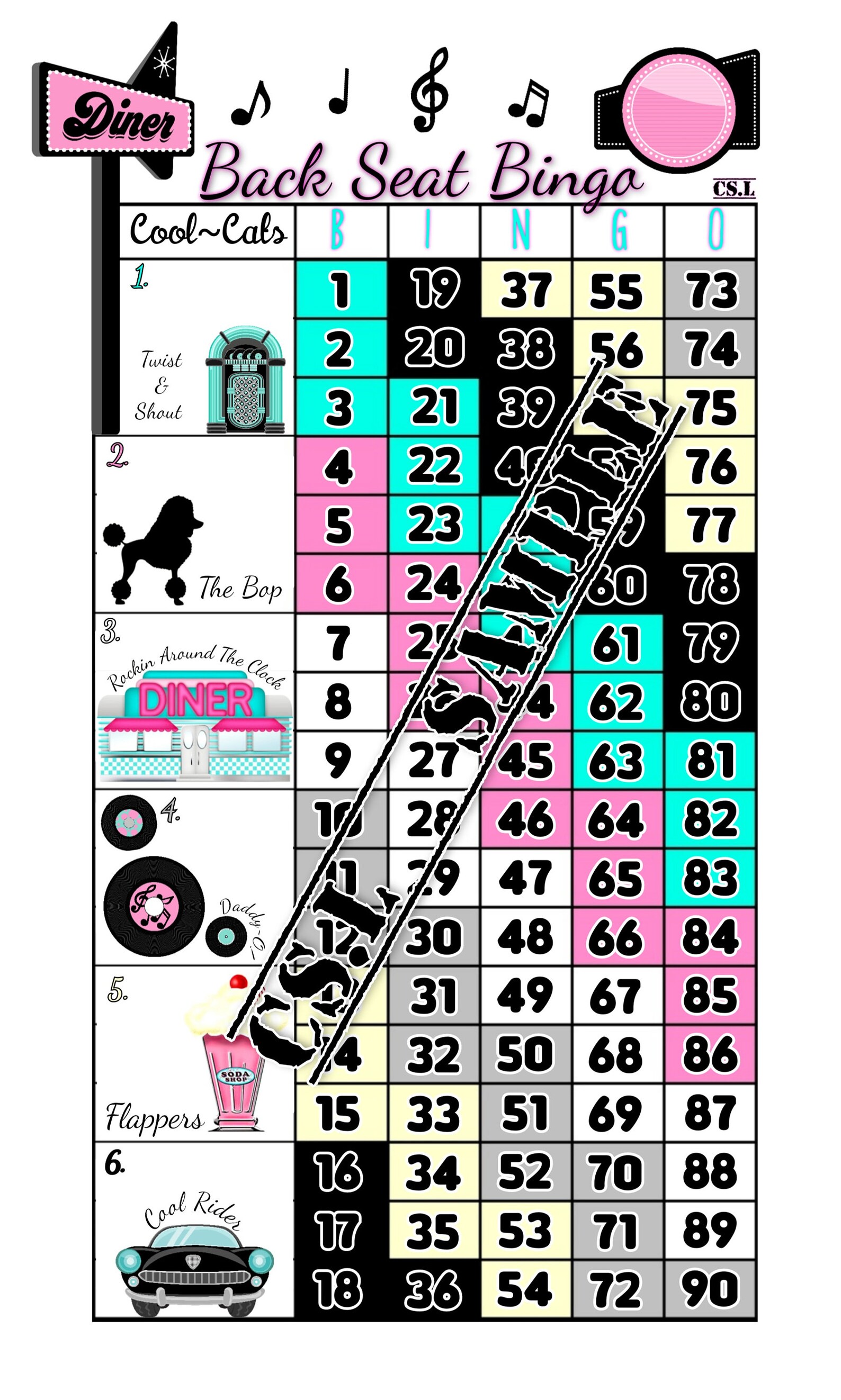 Back Seat Bingo 6 Player Jackpot Boards 1 mixed 1 straight Etsy