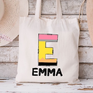 Nom personnalisé pour enfants Retour à l'école Sac fourre-tout, Nom personnalisé Kindergarten Tote, Nom personnalisé Tote Bag for Kids, Library Tote for Kids