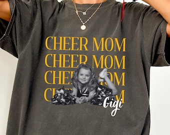 Gepersonaliseerd T-shirt voor cheerleadingmoeders, T-shirt met eigen foto voor cheerleadingmoeders, T-shirt voor senior cheerleadingmoeders, T-shirt voor cheerleadingmoeders op wedstrijddagen, T-shirt voor cheerleadingmoeders