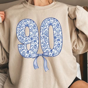 90th Birthday Sweatshirt, 90th Birthday Gifts for Her, Mom Grandma 90 Year Old Shirt, Chinoiserie Birthday Sweater, Coquette Bow Birthday