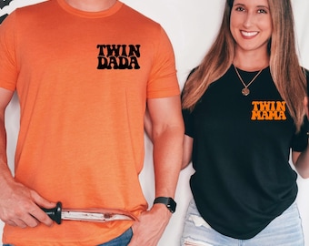 Twin Dad Mama bijpassende shirts Halloween, Twin Dad Mom zwangerschap aankondiging shirt, Twin Baby Reveal Party tshirt, cadeau voor tweeling vader moeder