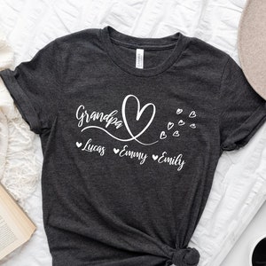 Custom Grandpa Shirt with Grandkids&#39; Names, Father&#39;s Day Shirt, Personalized Grandpa Shirt, Grandpa Heart Shirt, Birthday Gift for Grandpa