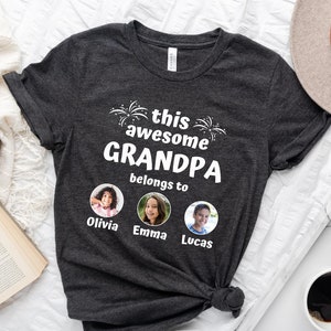 Camisa personalizada del abuelo con nombre y foto de los nietos, camisa del día del padre para el abuelo, camisa personalizada del abuelo con nombre de los niños, foto personalizada