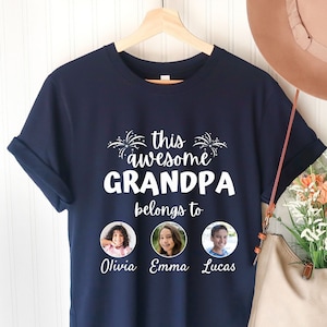 Camisa personalizada del abuelo con el nombre y la foto de los nietos, camisa del día del padre para el abuelo, camisa personalizada del abuelo con el nombre de los niños, foto personalizada
