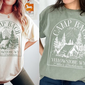 Benutzerdefinierte Lager Junggesellinnenabschied Shirt, Camping Bach Shirt, Berg Bachelorette Shirt, Brautparty Geschenk, Brautjungfer Shirt, Braut See Shirt