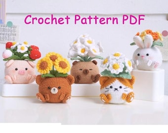Schema all'uncinetto Amigurumi per vaso di creature in fiore, schema per animali di peluche, download PDF in inglese (CP012)